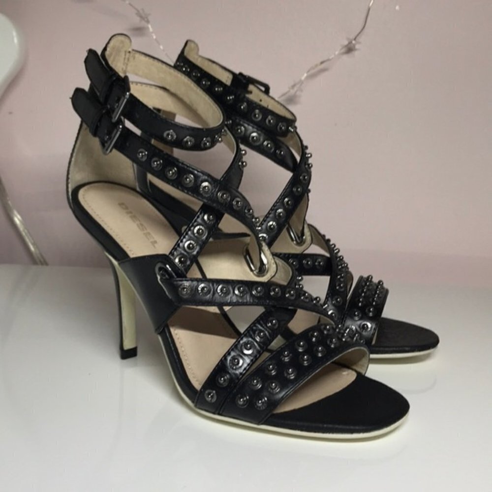 DIESEL Atomic Blondie Rivette Black Heels *7 NIB - Picture 3 of 5